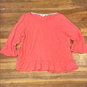 Boden Coral Linen 3/4 Sleeve Peplum Top